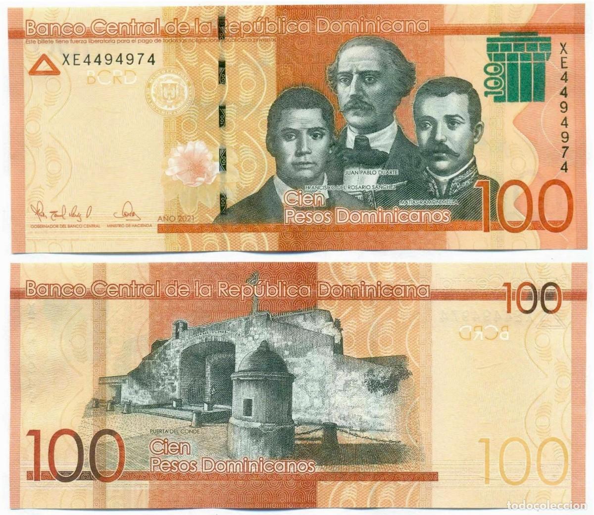 Billetes extranjeros: Rep&uacute;blica Dominicana 100 Pesos 2021 n/s XE4494974 Sin Circular (el billete de la foto)