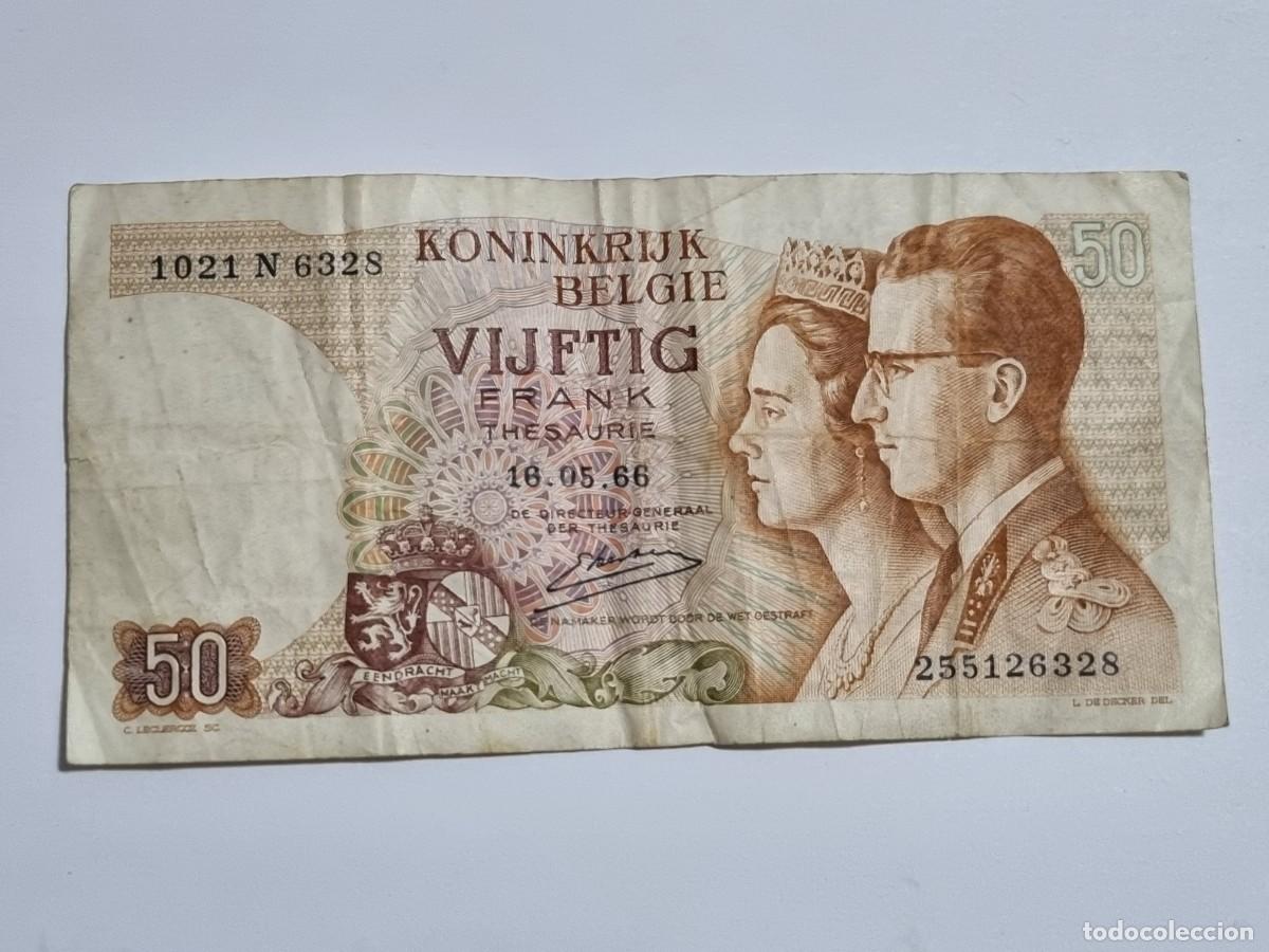 Billetes extranjeros: Antiguo Billete 50 Francos belgas Serie N Banco Belgica 1966 Coleccionista