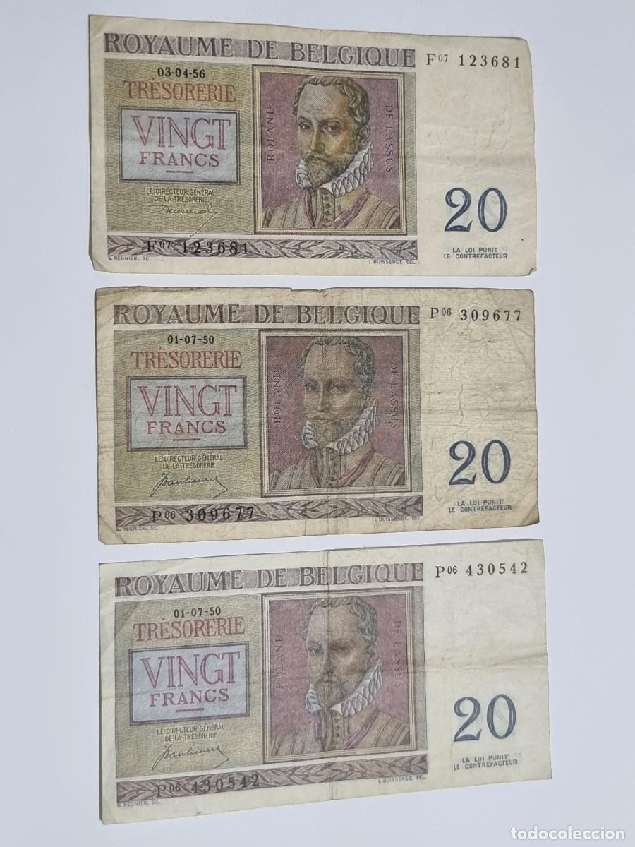 Billetes extranjeros: Antiguo 3x Billete 20 Francos Belgas Belgica 1950-1956 Serie P-F Coleccionista