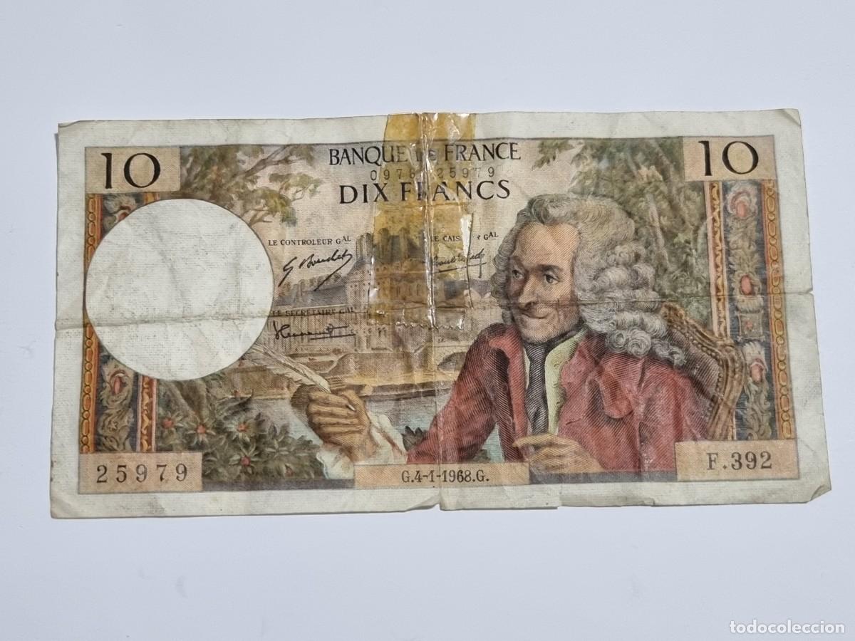 Billetes extranjeros: Antiguo Billete 10 Francos Banco de Francia 1968 Serie F.392 Coleccionista