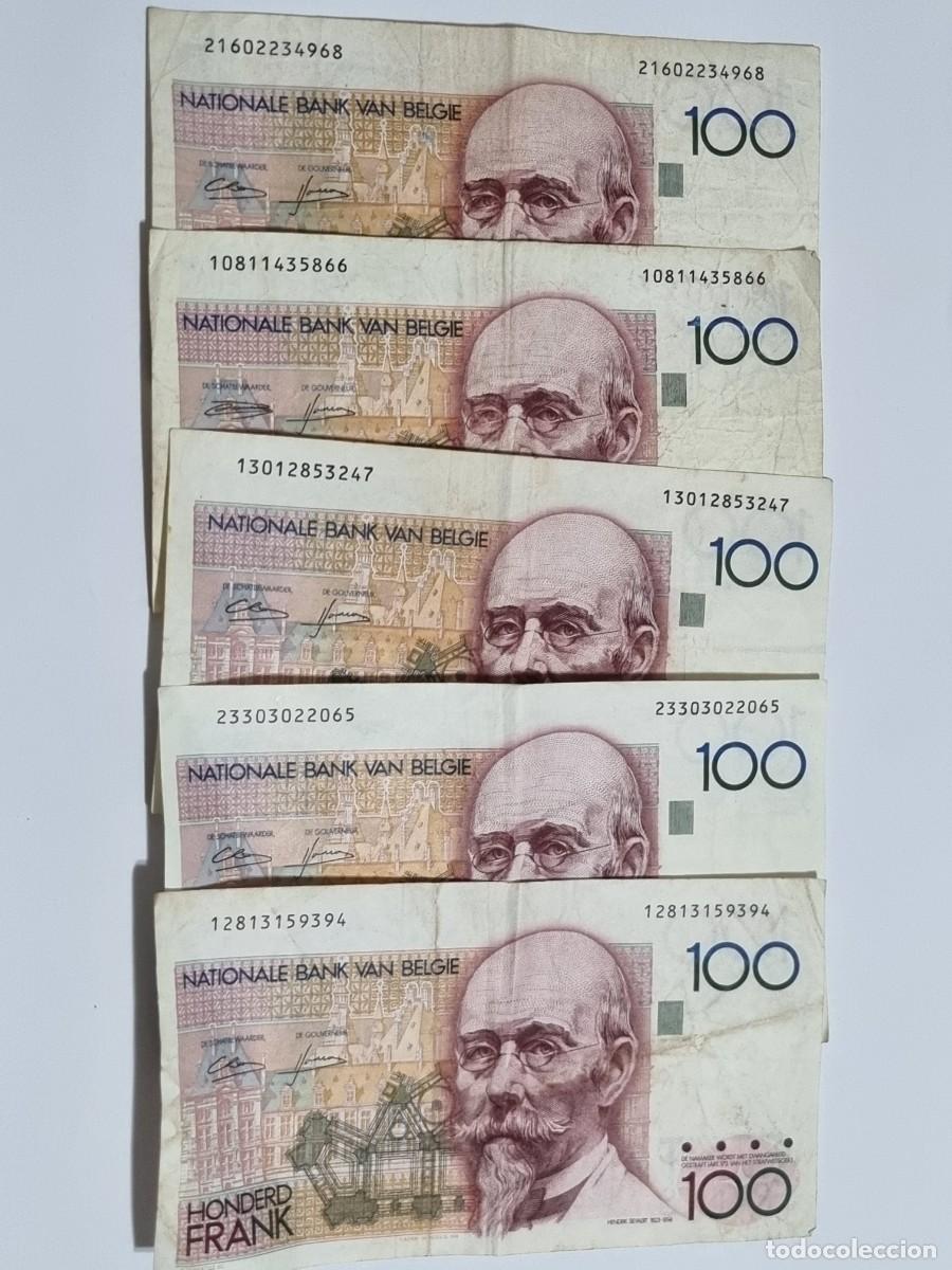 Billetes extranjeros: Antiguo 5x Billete 100 Francos Belgas Banco Nacional Belgica Coleccionista