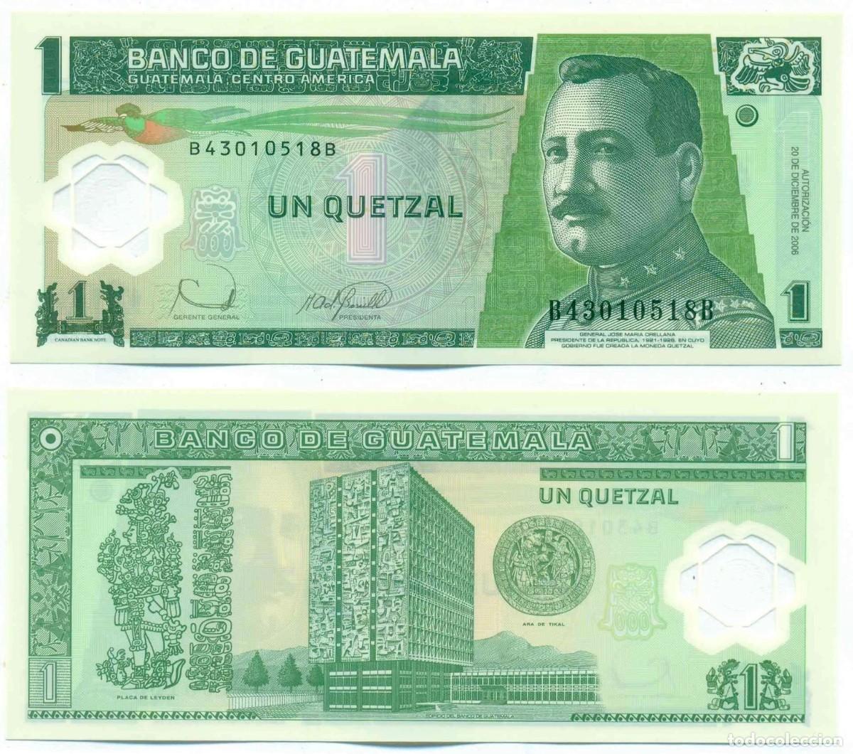 Billetes extranjeros: Guatemala 1 Quetzal 2006 Pick 109 n/s B43010519B Pol&iacute;mero Sin Circular (el billete de la foto)