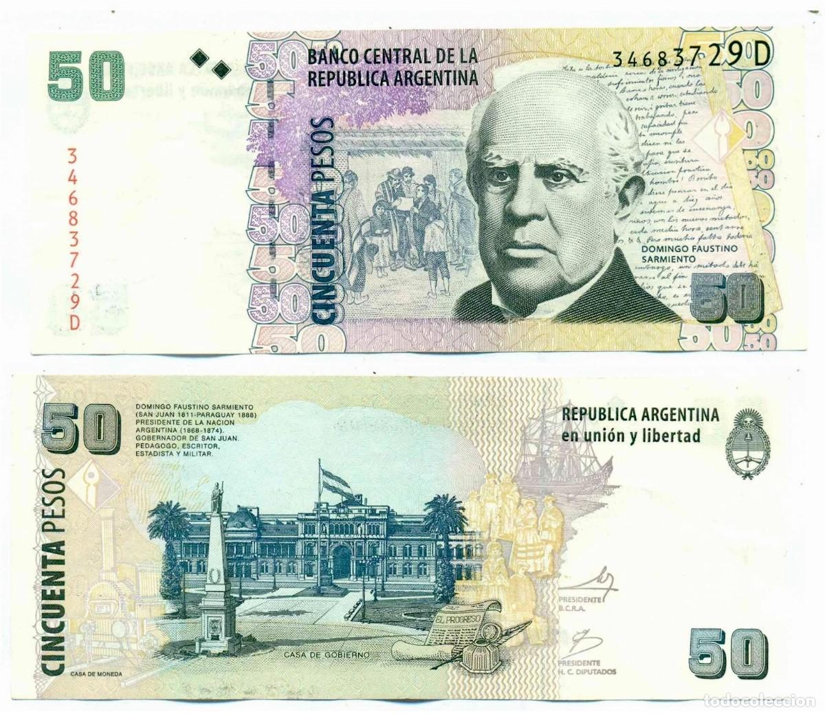 Billetes extranjeros: Argentina 50 Pesos 2011 Del Pont-Fellner n/s 34683729D Casi Sin Circular (el billete de la foto)