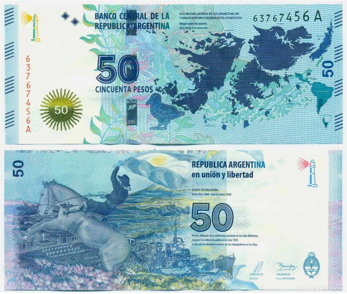 Billetes extranjeros: Argentina 50 Pesos 2015 Vanoli-Dom&iacute;nguez n/s 63767456A Sin Circular (el billete de la foto)