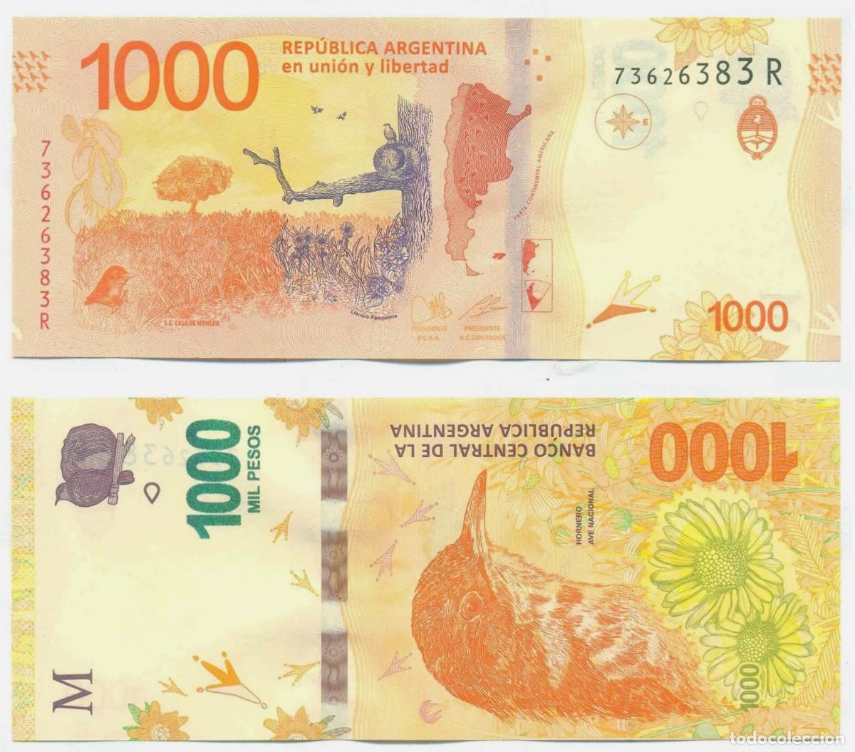 Billetes extranjeros: Argentina 1000 Pesos 2021 Pesce-Massa n/s 73626383R Casi Sin Circular (el billete de la foto)