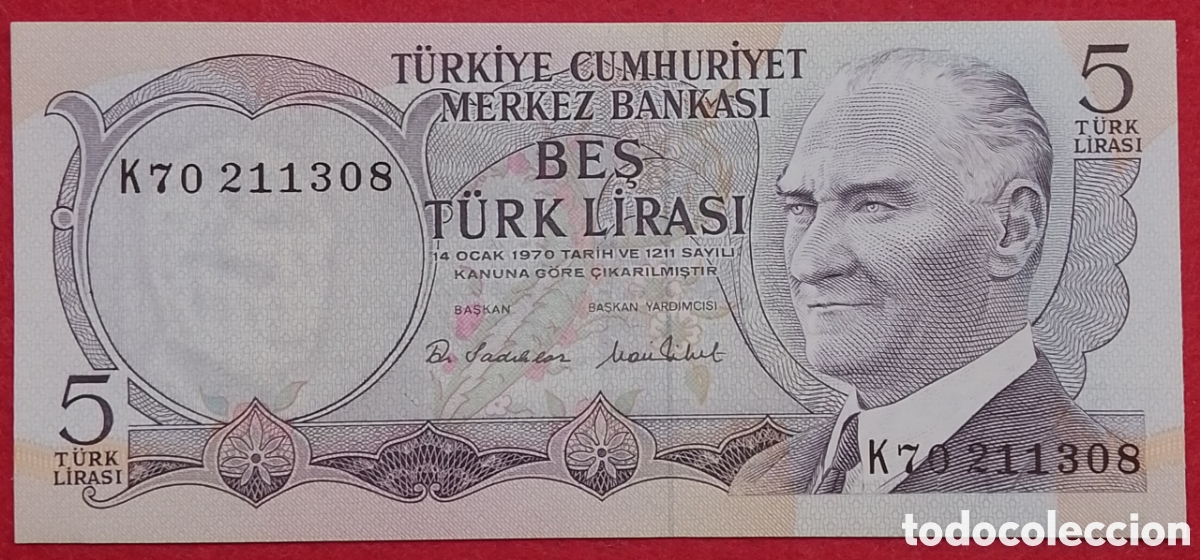 Billetes extranjeros: Billete de Turqu&iacute;a 5 liras Pick P#185 1976 s/c