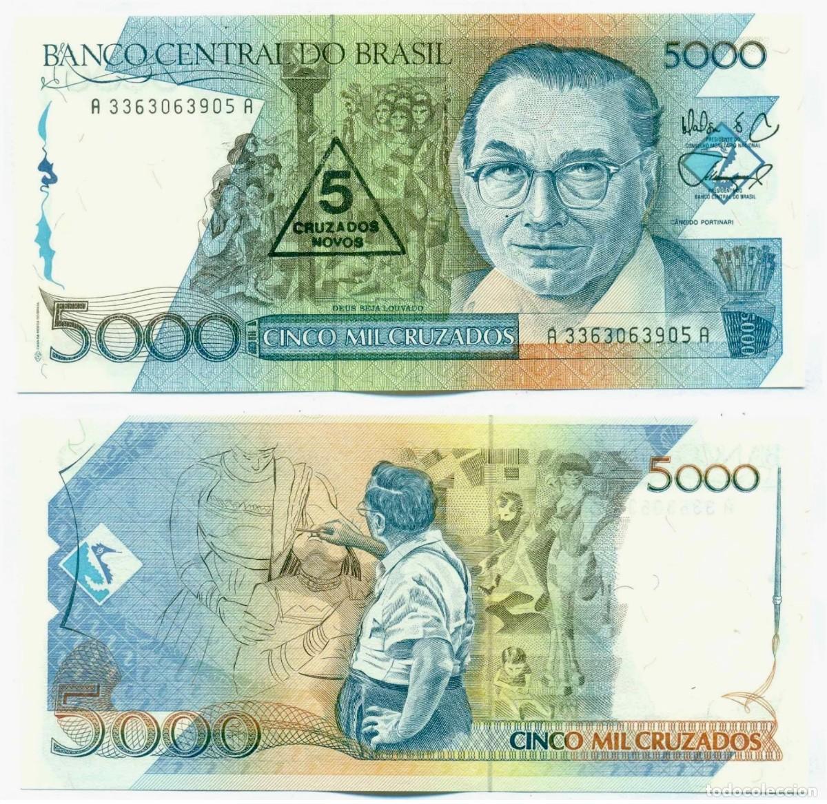 Billetes extranjeros: Brasil 5 Cruzados Novos en 5000 Cruzados 1989 Pick 217a Sin Circular (el billete de la foto)