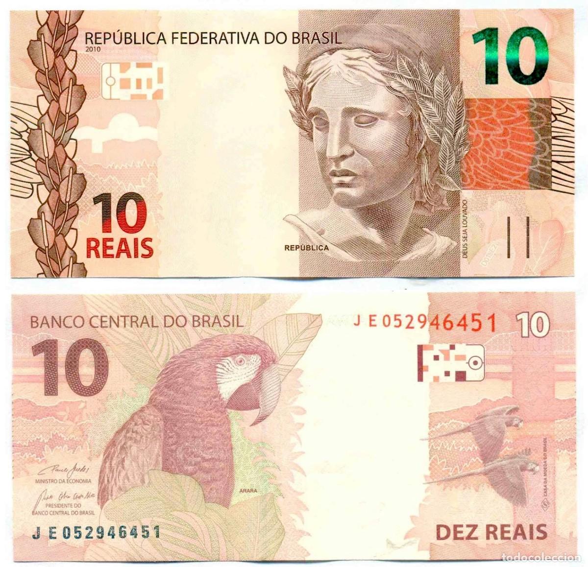 Billetes extranjeros: Brasil 10 Reales 2010 (2021) Pick 254e n/s JE052946452 Sin Circular (el billete de la foto)
