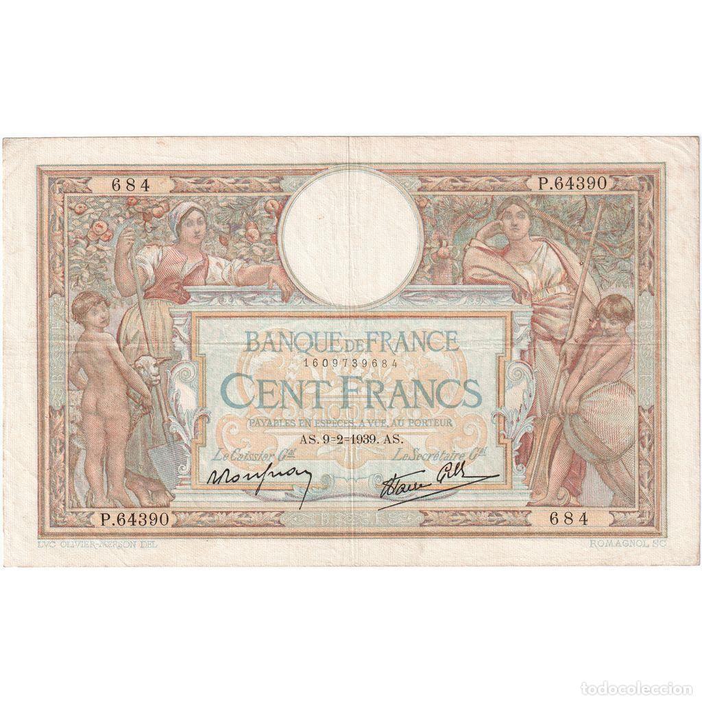 Billetes extranjeros: [#337072] Francia, 100 Francs, Luc Olivier Merson, 1939-02-09, P.64390, BC