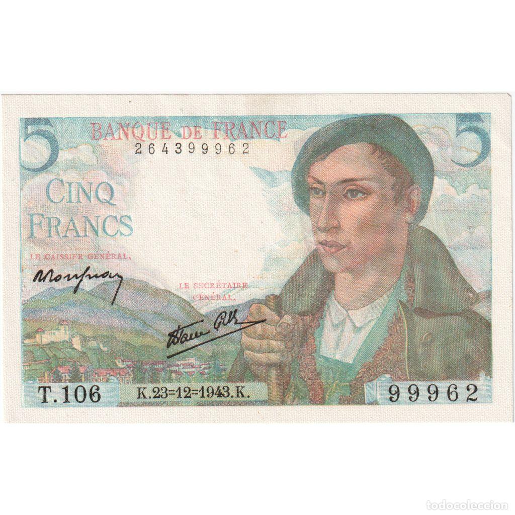 Billetes extranjeros: [#337073] Francia, 5 Francs, Berger, 1943-12-23, T.106, MBC
