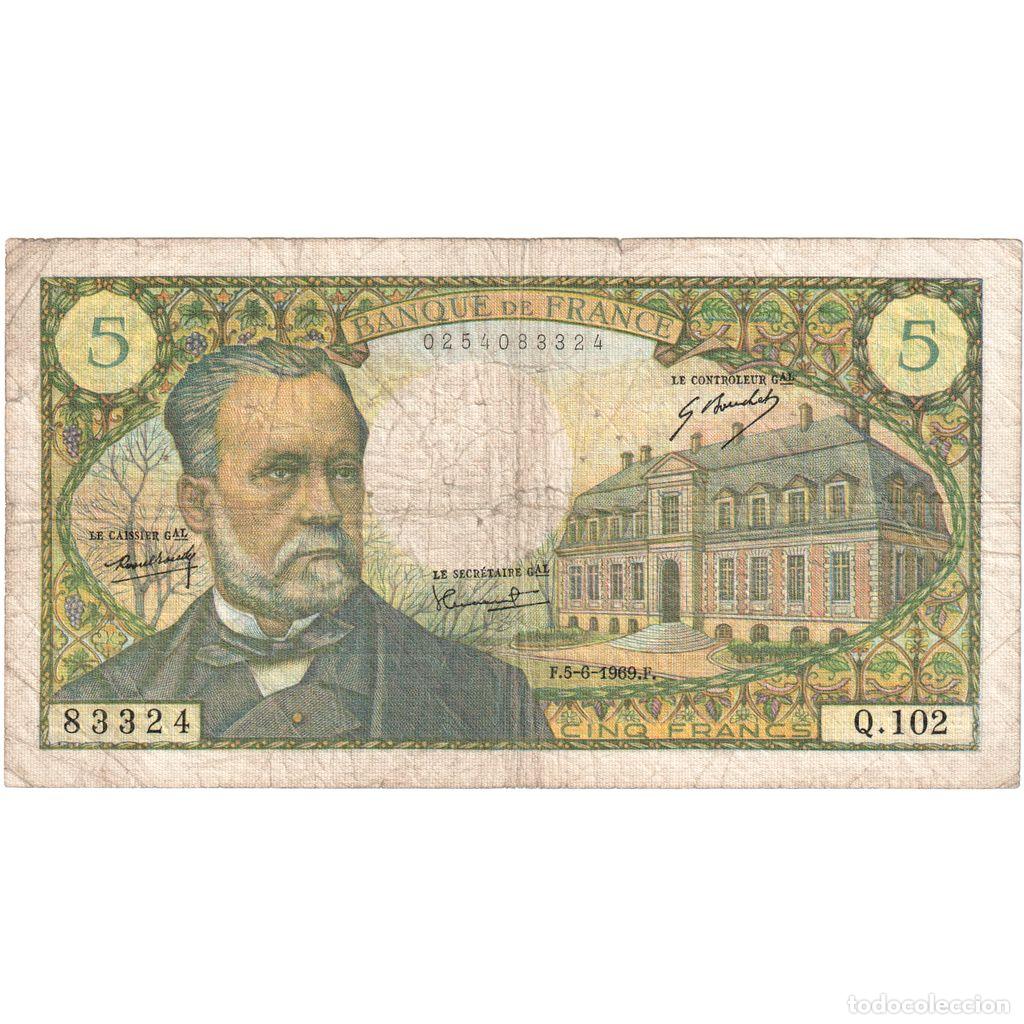 Billetes extranjeros: [#337075] Francia, 5 Francs, Pasteur, 1969-06-05, Q.102, RC+