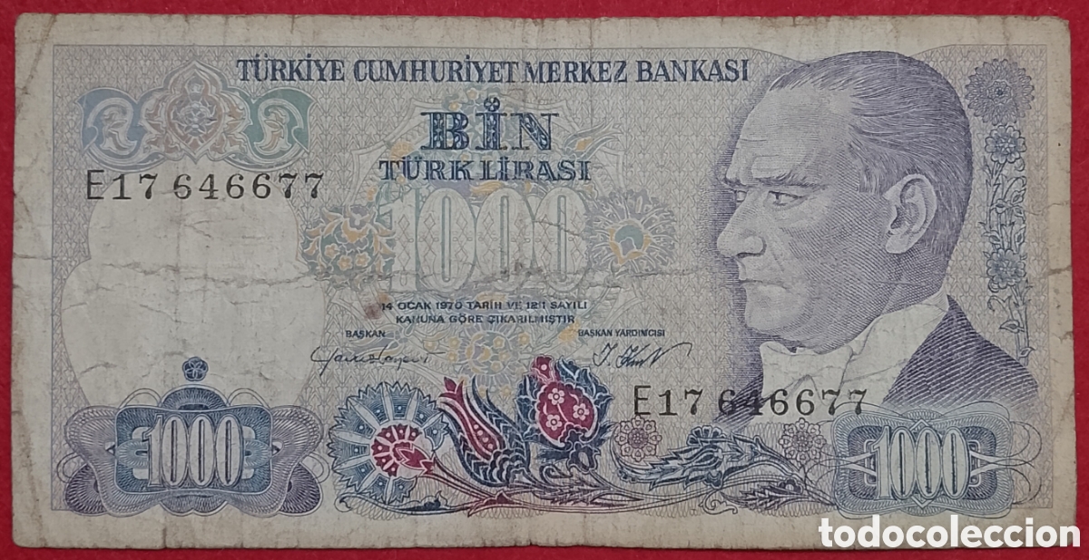 Billetes extranjeros: Billete de Turqu&iacute;a 1000 liras Pick P#196 1970