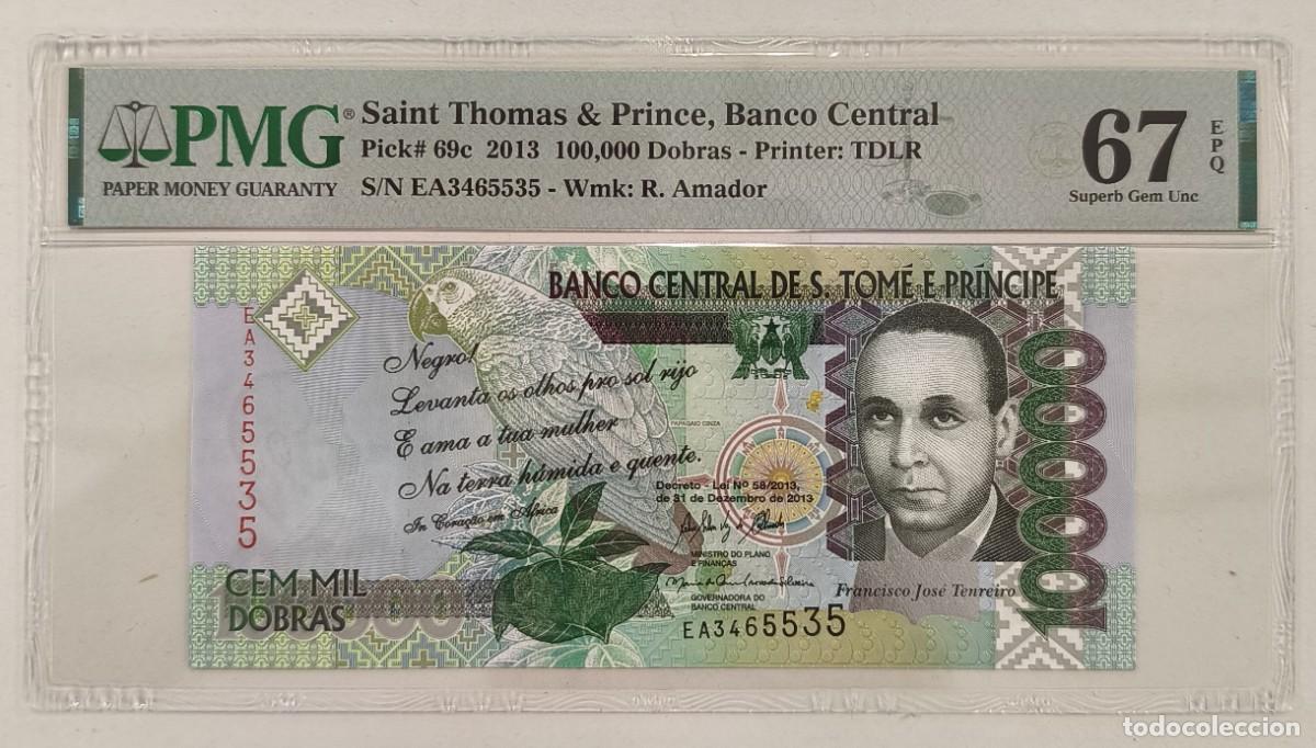 Billetes extranjeros: Billete Santo Tome y Principe 100.000 Dobras 2013 Pick 69c PMG 67 Superb Gem Unc S/N: EA3465535