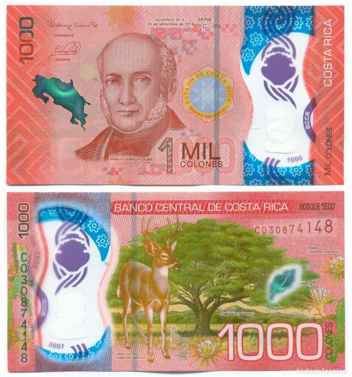 Billetes extranjeros: Costa Rica 1000 Colones 2019 n/s C030874148 Pol&iacute;mero Sin Circular (el billete de la foto)