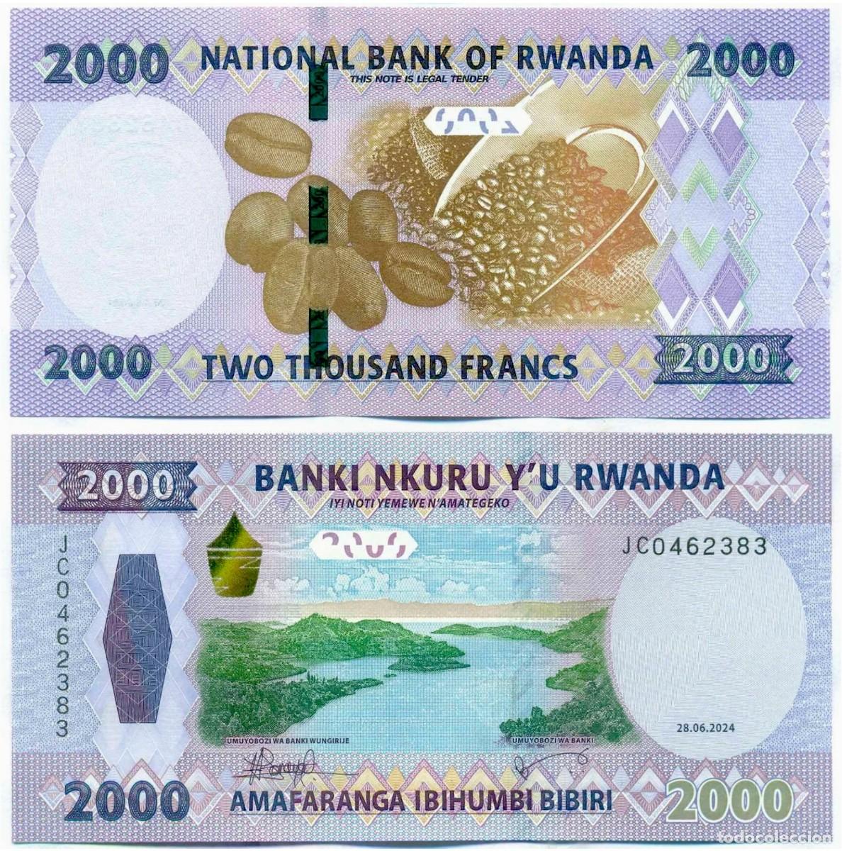 Billetes extranjeros: Ruanda 2000 Francos 2024 Pick 44 n/s JC0462374 Sin Circular (el billete de la foto)