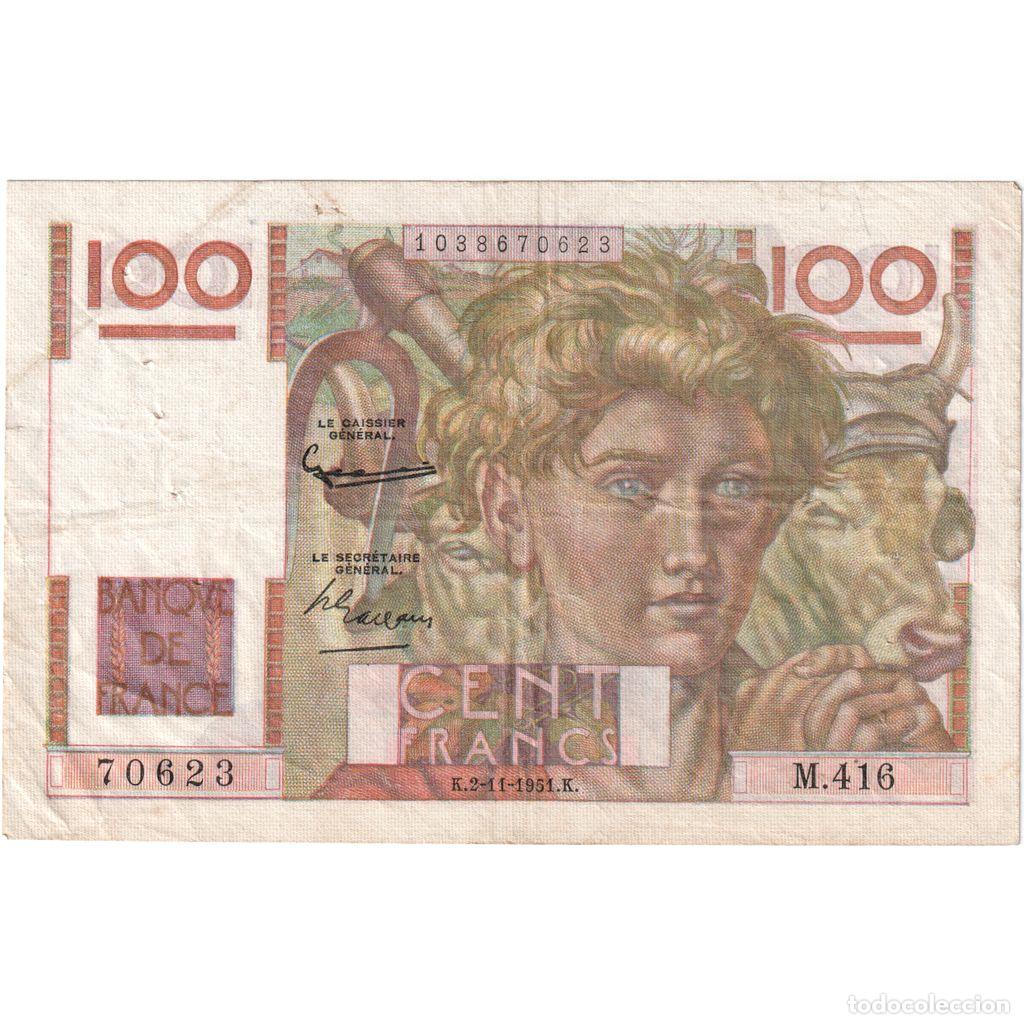 Billetes extranjeros: [#337077] Francia, 100 Francs, Jeune Paysan, 1951-11-02, M.416, RC+