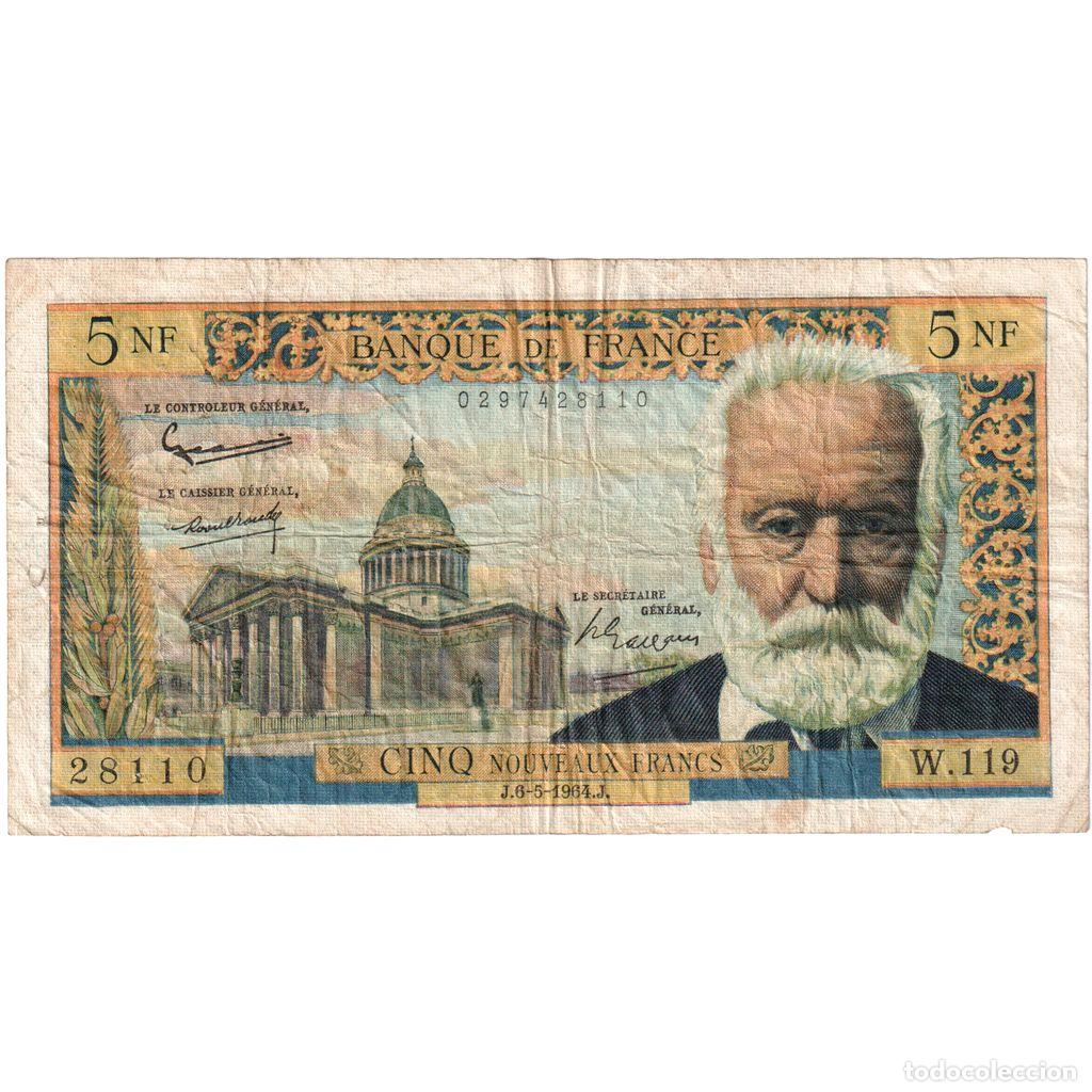 Billetes extranjeros: [#337079] Francia, 5 Nouveaux Francs, Victor Hugo, 1964-05-06, W.119, BC