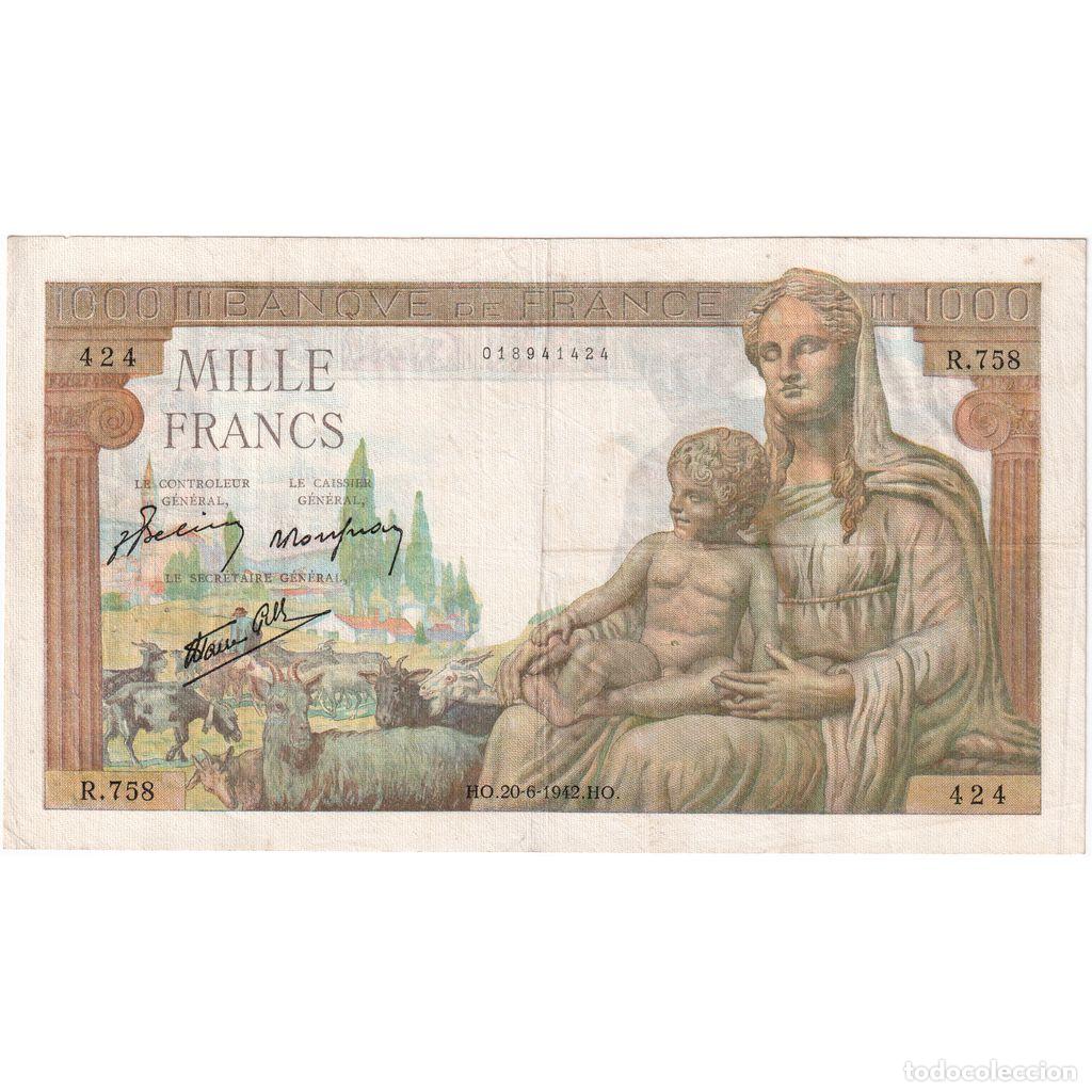 Billetes extranjeros: [#337084] Francia, 1000 Francs, D&eacute;esse D&eacute;m&eacute;ter, 1942-06-20, R.758, BC+