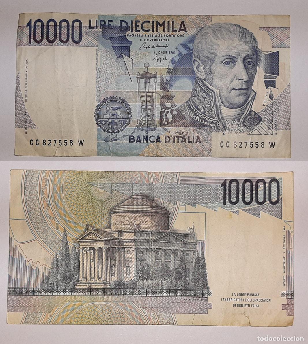 Billetes extranjeros: Billete Italia 10000 Liras 1984 - Alessandro Volta - Banca d'Italia (Serie CC 827558 W)