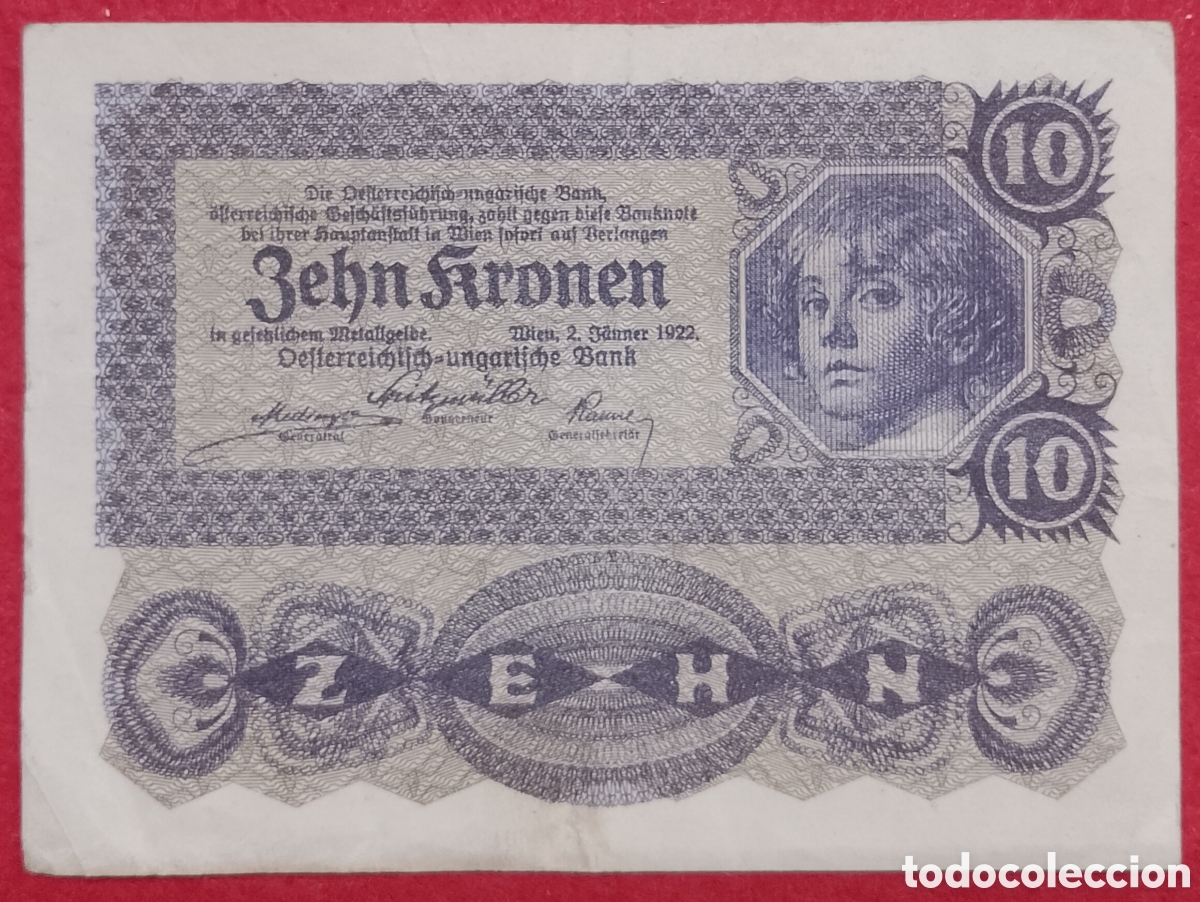 Billetes extranjeros: Billete de Austria 10 Kronen Pick P#75 1922