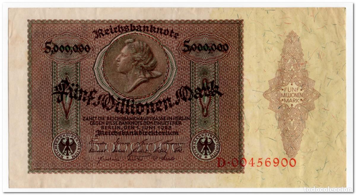Billetes extranjeros: GERMANY,REICHSBANKNOTE,5 MILLIONEN MARK,1923,P.90,VF
