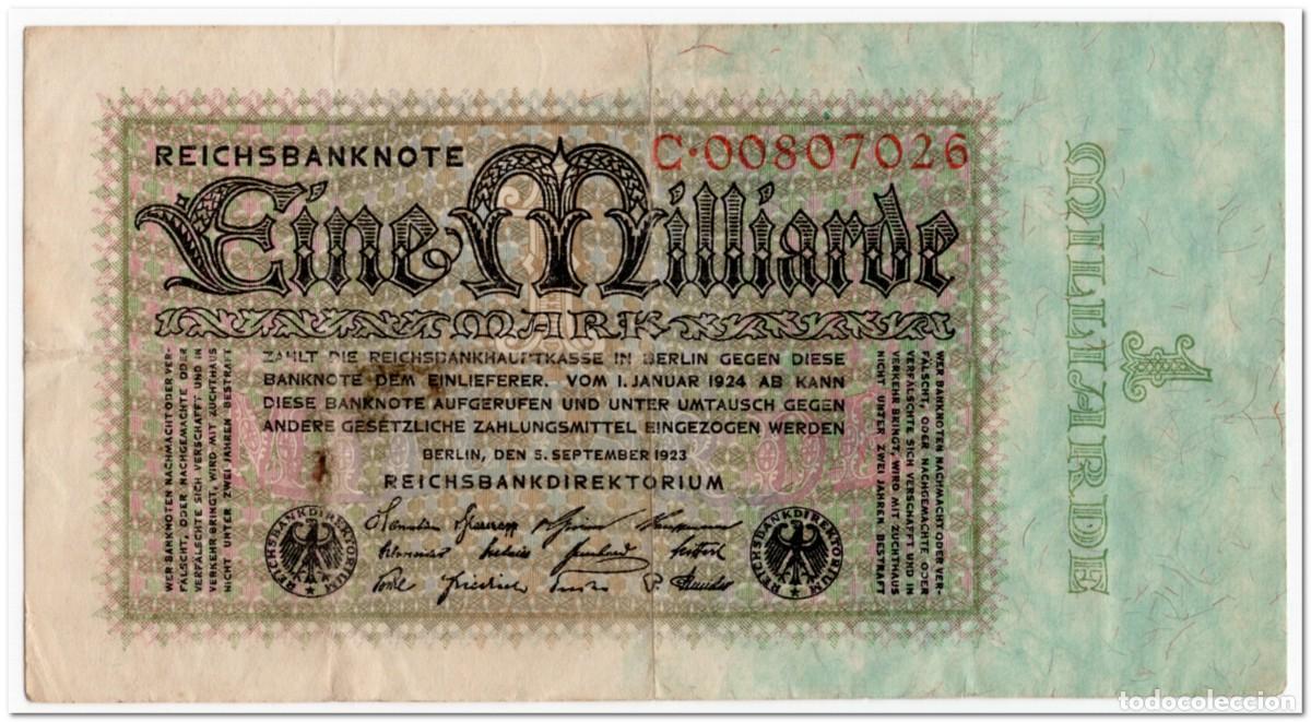 Billetes extranjeros: GERMANY,REICHSBANKNOTE,1 MILLIARDE MARK,1923,P.114,VF