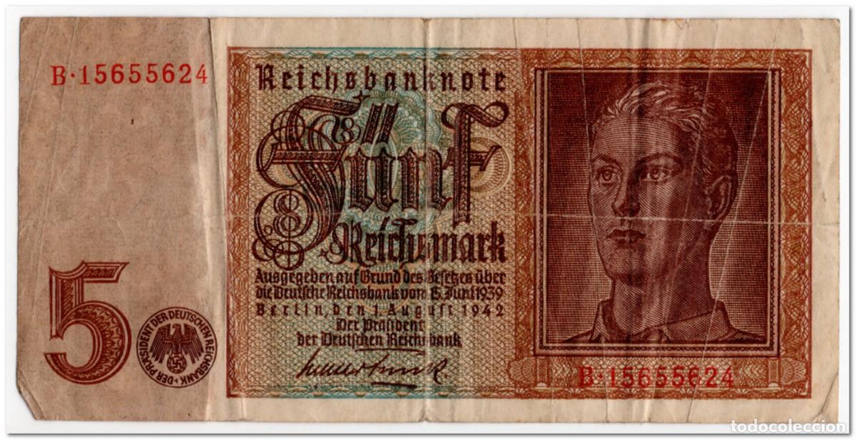 Billetes extranjeros: GERMANY,5 REICHSMARK,1942,P.186,FINE