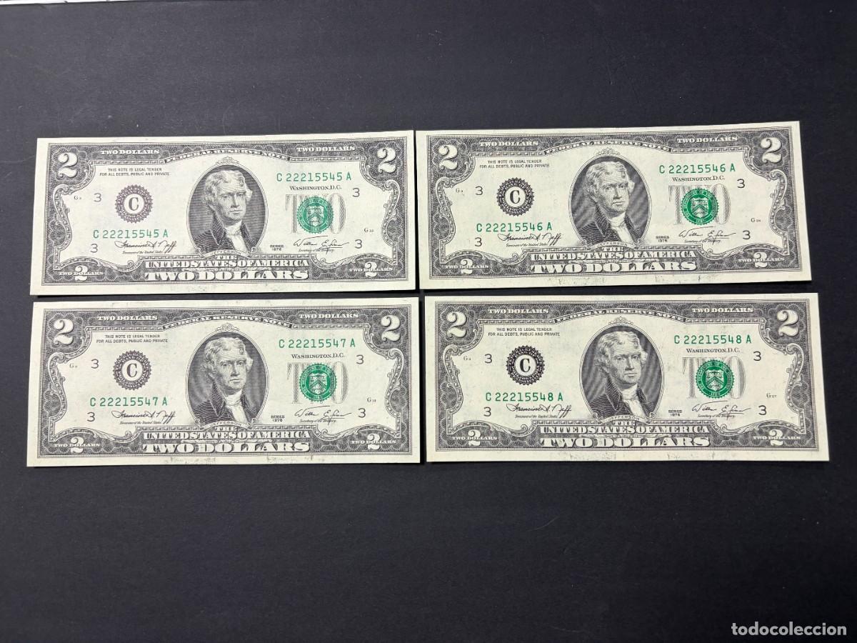 Billetes extranjeros: LOTE DE 4 BILLETES CORRELATIVOS. 2 D&Oacute;LARES. EEUU. 1976. PLANCHA. VER FOTOS