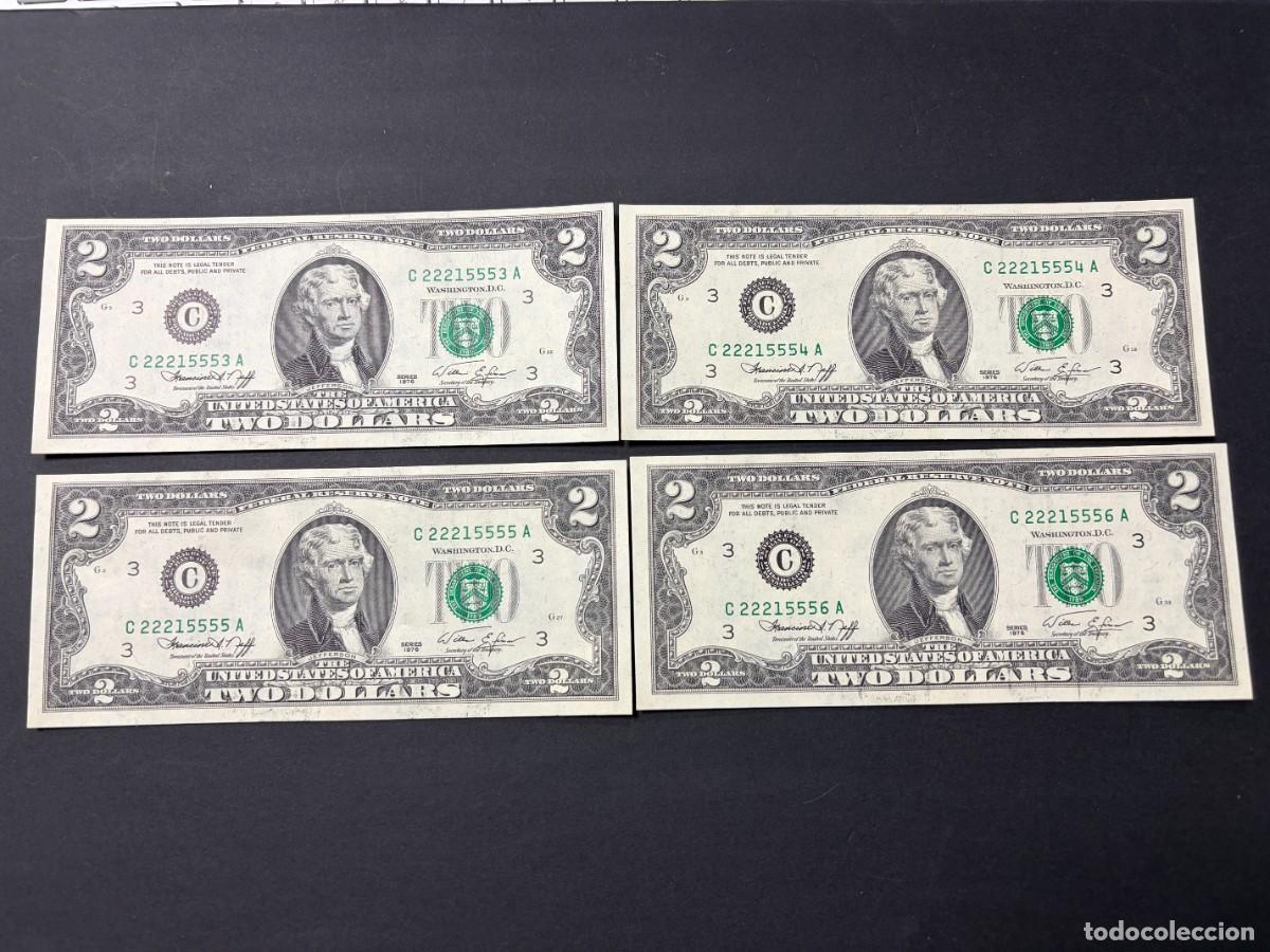 Billetes extranjeros: LOTE DE 4 BILLETES CORRELATIVOS. 2 D&Oacute;LARES. EEUU. 1976. PLANCHA. VER FOTOS