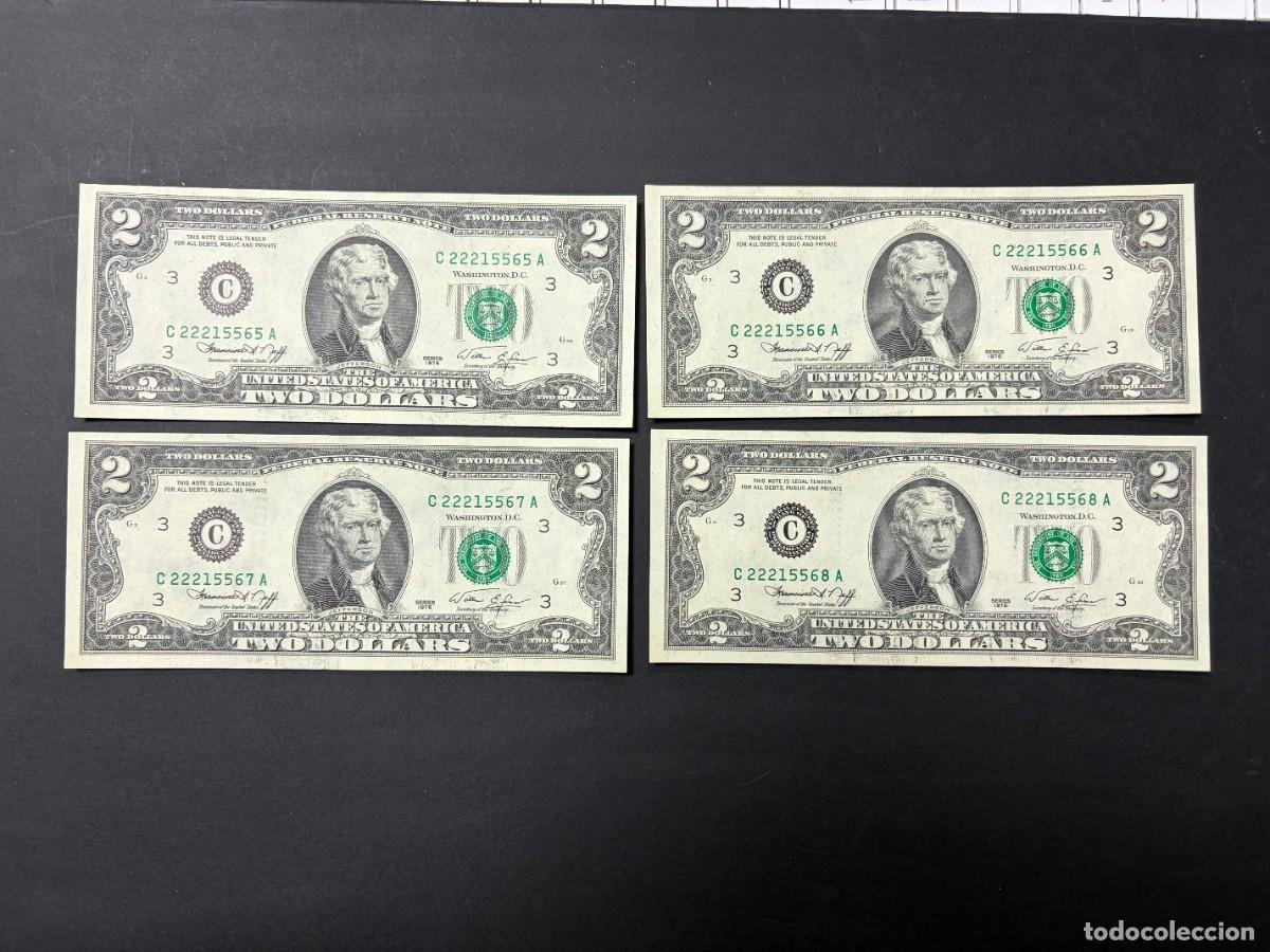 Billetes extranjeros: LOTE DE 4 BILLETES CORRELATIVOS. 2 D&Oacute;LARES. EEUU. 1976. PLANCHA. VER FOTOS