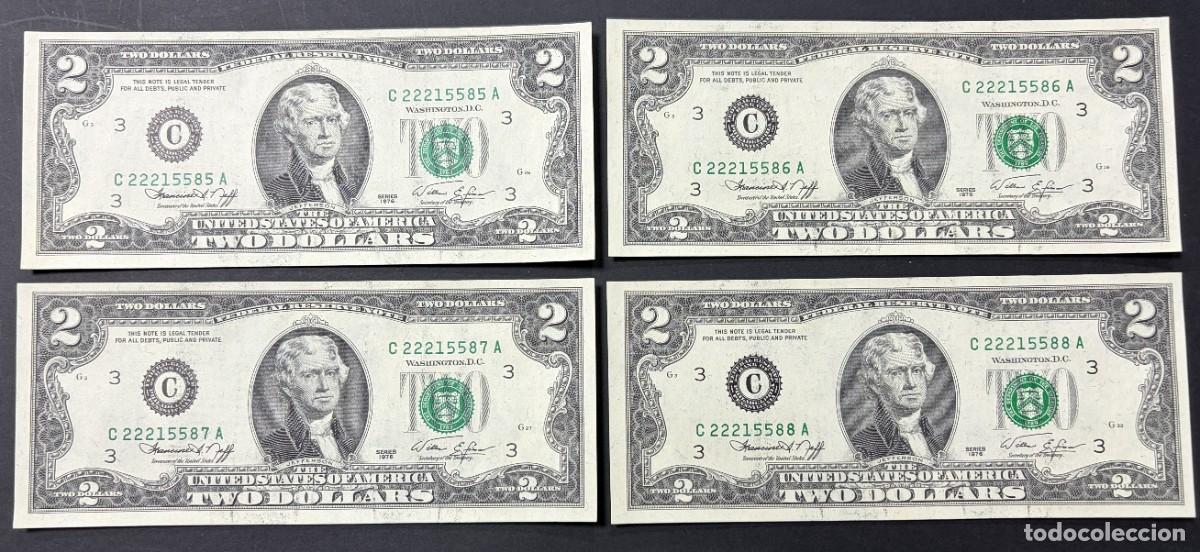 Billetes extranjeros: LOTE DE 4 BILLETES CORRELATIVOS. 2 D&Oacute;LARES. EEUU. 1976. PLANCHA. VER FOTOS