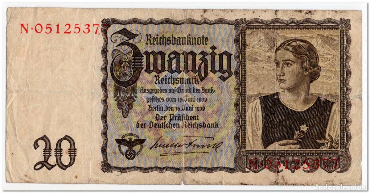 Billetes extranjeros: GERMANY,20 REICHSMARK,1939,P.185,aF