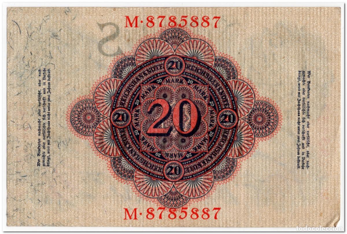 Billetes extranjeros: GERMANY,20 MARK,1914,P.46b,XF - Foto 2