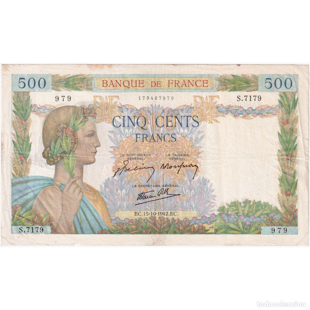 Billetes extranjeros: [#337080] Francia, 500 Francs, La Paix, 1942-10-15, S.7179, BC+