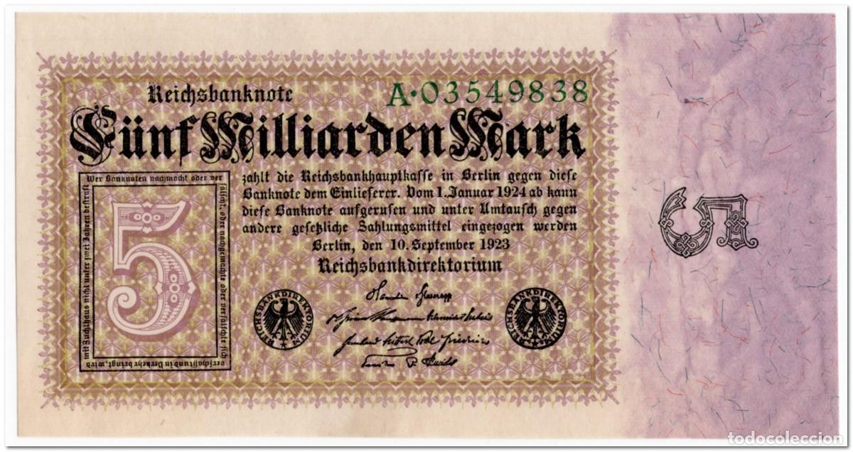 Billetes extranjeros: GERMANY,REICHSBANKNOTE,5 MILLIARDEN MARK,1923,P.115,UNC
