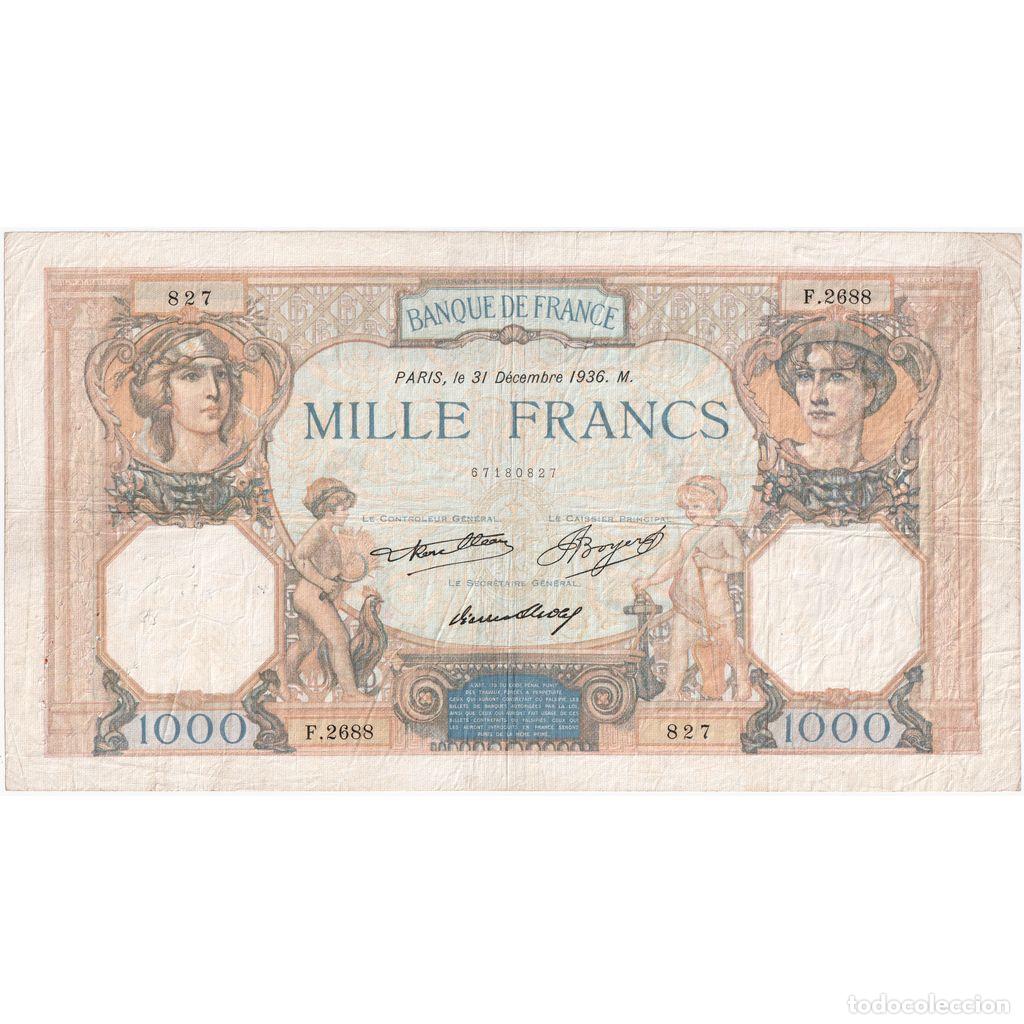 Billetes extranjeros: [#337089] Francia, 1000 Francs, C&eacute;r&egrave;s et Mercure, 1936-12-31, F.2688, BC+
