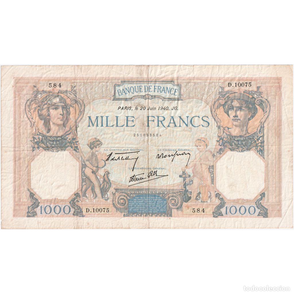 Billetes extranjeros: [#337090] Francia, 1000 Francs, C&eacute;r&egrave;s et Mercure, 1940-06-20, D.10075, MBC