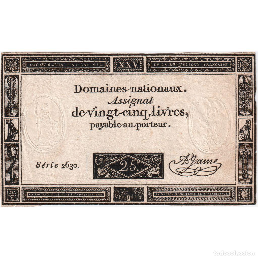 Billetes extranjeros: [#337108] Francia, 25 Livres, 1793-06-06, SERIE 2630, MBC