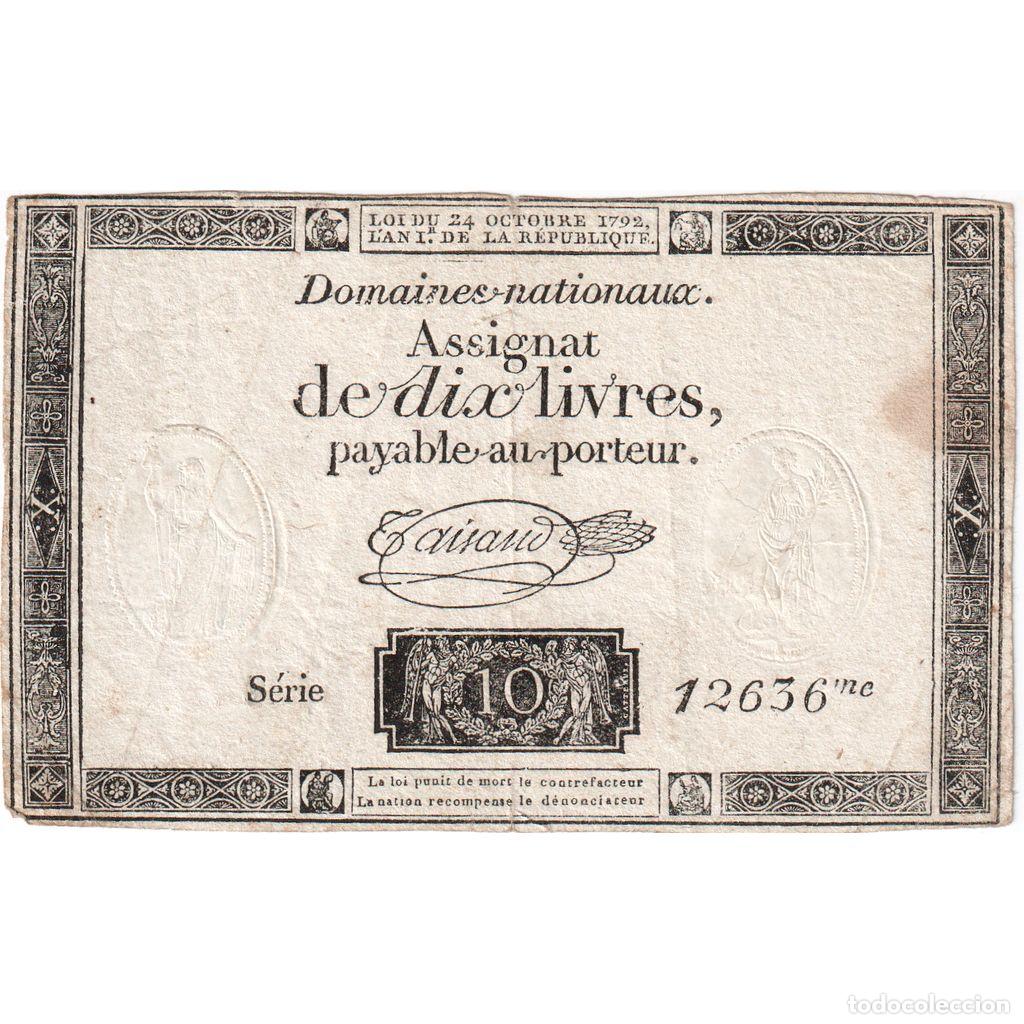 Billetes extranjeros: [#337109] Francia, 10 Livres, 1792-10-24, SERIE 12636, BC+