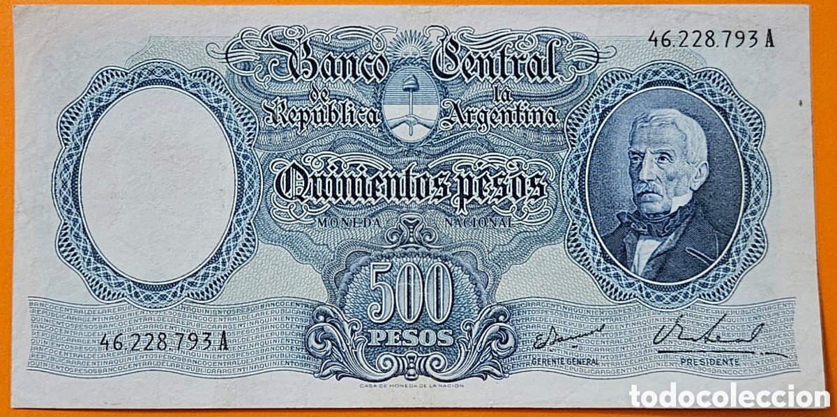Billetes extranjeros: ARGENTINA, 500 PESOS, 1964 - 1969. SC. PLANCHA.