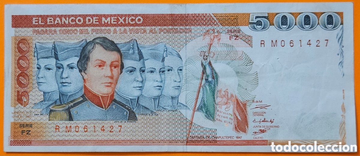 Billetes extranjeros: MEXICO, 5000 PESOS, 1985.