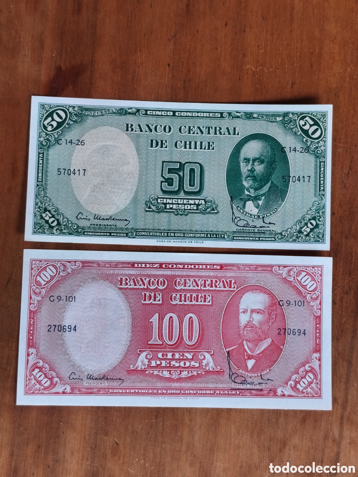 Billetes extranjeros: Lote 2 billetes Chile 1962