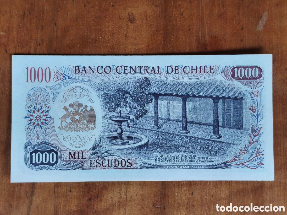 Billetes extranjeros: 1000 escudos Chile a&ntilde;os 70 - Foto 2
