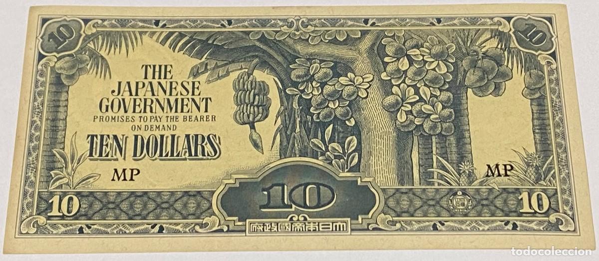 Billetes extranjeros: Billete 1944. 10 Dollars. Ocupaci&oacute;n de Malaya. Gobierno Japon&eacute;s. SC. Sin Circular. P-M7c. Sin Marca