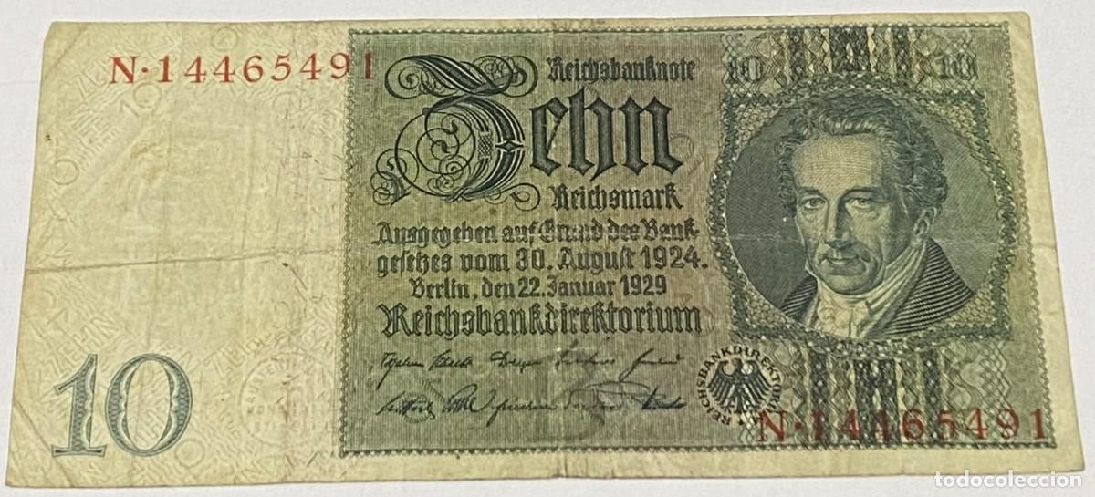 Billetes extranjeros: Billete 1929. 10 Reichsmark. Berl&iacute;n, Alemania. Rep&uacute;blica de Weimar. P-180a.1. Letra: B. MBC. Thaer