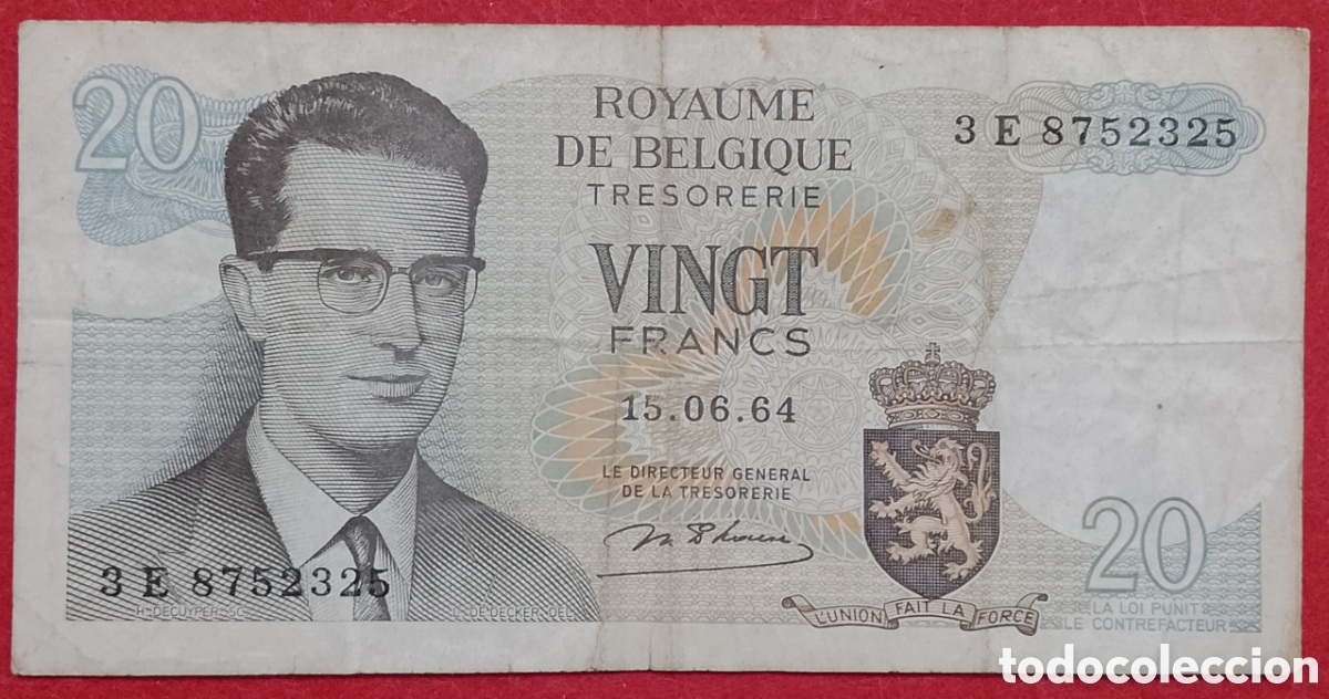 Billetes extranjeros: Billete de B&eacute;lgica 20 Francos Pick P#138 1964