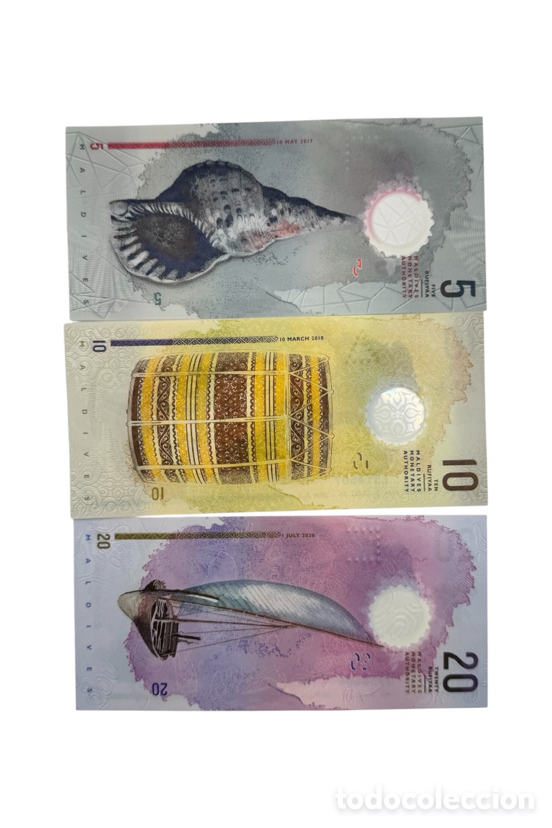Billetes extranjeros: Lote 3 billetes Maldives - Foto 2