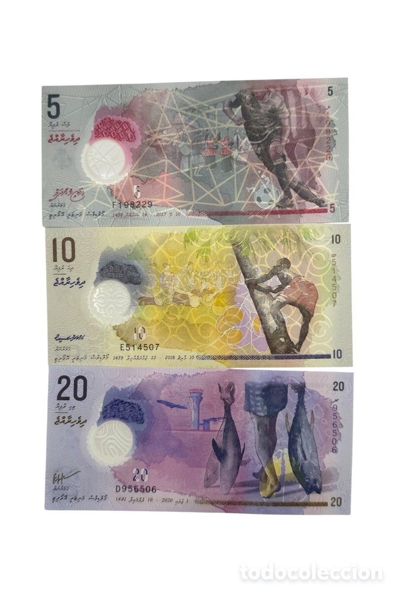 Billetes extranjeros: Lote 3 billetes Maldives