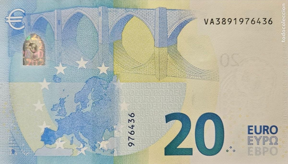 Billetes extranjeros: BILLETE 20 EUROS 2015 PLANCHA - FIRMA DRAGHI - SERIE VA - PLANCHA NUMERO V006E4