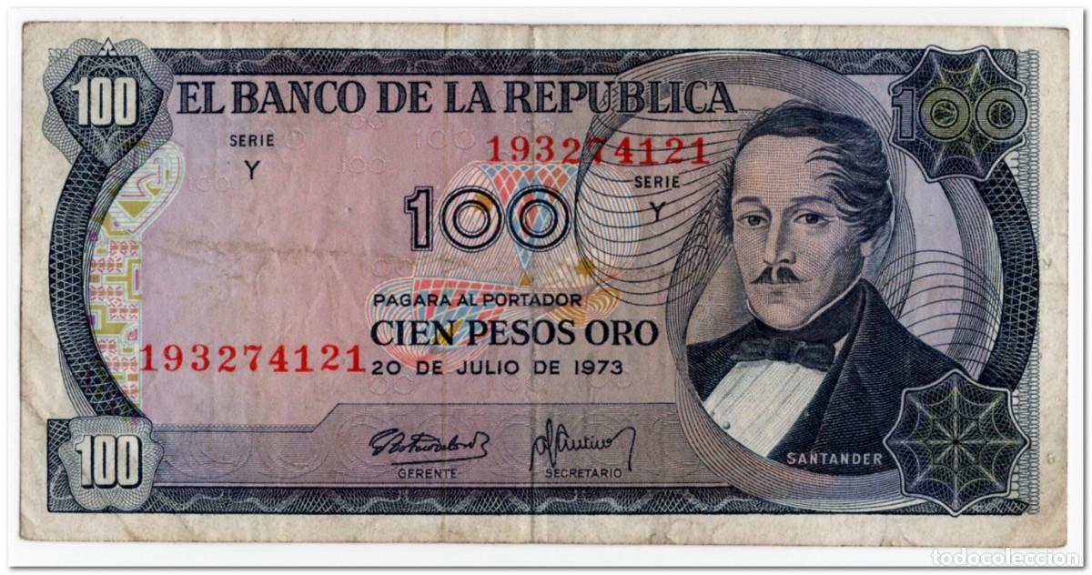 Billetes extranjeros: COLOMBIA,100 PESOS ORO,1973,P.415,F